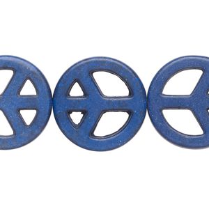 Bead, "howlite" (resin) (imitation), opaque dark blue, 25mm peace sign. Sold per 15-1/2" to 16" strand.