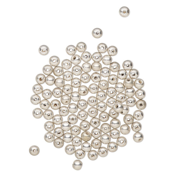 Bead, acrylic, silver, 5x4mm round. Sold per pkg of 100. image number 0