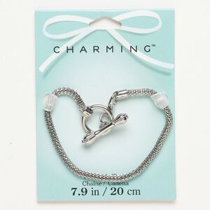 Bracelet, silver-finished steel and brass, 3.2mm lantern, 8 inches with toggle clasp. Sold individually.