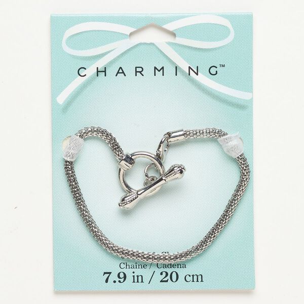 Bracelet, silver-finished steel and brass, 3.2mm lantern, 8 inches with toggle clasp. Sold individually. image number 0