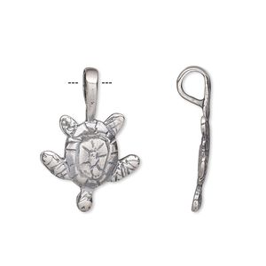 Bail, glue-on, antique silver-plated brass, 24.5x16.5mm with 16.5x11.5mm turtle flat base. Sold individually.