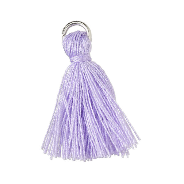 Tassel, cotton and imitation rhodium-finished steel, lavender, 20-24mm mini tassel with 6mm open jump ring. Sold per pkg of 6. image number 0