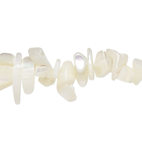 Bead, mother-of-pearl shell (bleached), white, large hand-cut chip, Mohs hardness 3-1/2. Sold per 15-1/2" to 16" strand. image number 0
