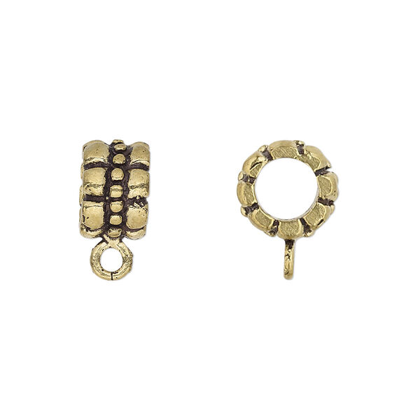 Bead, antique gold-finished brass, 10x7mm textured rondelle with loop, 6.5mm hole. Sold per pkg of 2. image number 0