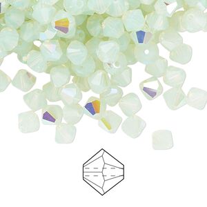Bead 144pk chrysolite opal AB, Preciosa Czech crystal 5mm bicone