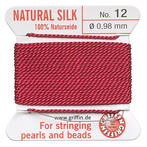Thread, Griffin, silk, garnet red, size #12. Sold per 2-meter card (approximately 78 inches). image number 0