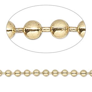 Chain 1pkg1 ball, 3.2mm, brass-finished steel 50 foot unfinished
