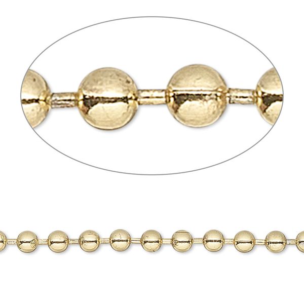 Chain, brass-finished steel, 3.2mm ball. Sold per 50-foot spool. image number 0