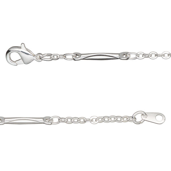 Chain, silver-plated brass, 2mm bar and link, 18 inches with lobster claw clasp. Sold individually. image number 0