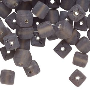 Bead, lampworked glass, translucent matte dark grey, 7mm cube. Sold per 4-ounce pkg, approximately 165 beads.