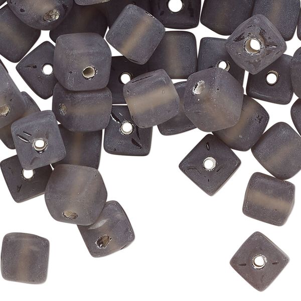 Bead, lampworked glass, translucent matte dark grey, 7mm cube. Sold per 4-ounce pkg, approximately 165 beads. image number 0