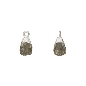 Labradorite / sterling silver 1pkg1, electrocoated hand-cut nugget drop natural 8x5mm-9x7mm