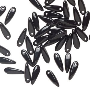 Bead 1pkg50 Czech pressed glass, opaque black, 10x3mm top-drilled dagger.