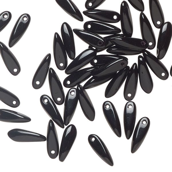 Bead 1pkg50 Czech pressed glass, opaque black, 10x3mm top-drilled dagger. image number 0