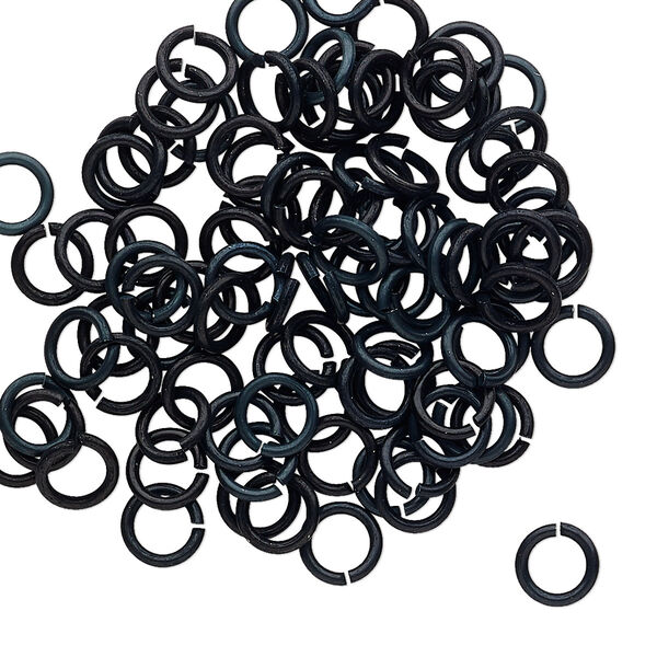 Jump ring, anodized tempered aluminum, black, 6mm round, 4.2mm inside diameter, 18 gauge. Sold per pkg of 100. image number 0