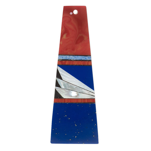 Focal, mother-of-pearl shell and resin, multicolored, 40x14mm single-sided flat trapezoid. Sold individually. image number 0