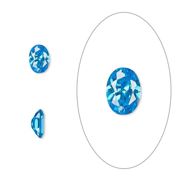 Gem, cubic zirconia, zircon blue, 7x5mm faceted oval, Mohs hardness 8-1/2. Sold per pkg of 2. image number 0