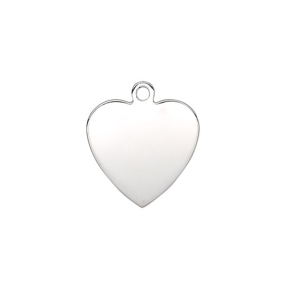 Charm, sterling silver, 17x16.5mm smooth flat heart, 23-25 gauge. Sold individually. image number 0