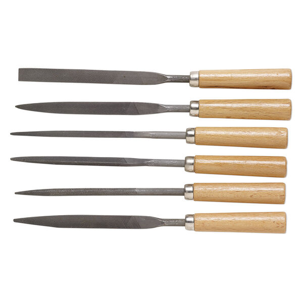 Needle files, carbon steel and European beech wood, brown, 7 inches. Sold per 6-piece set. image number 0