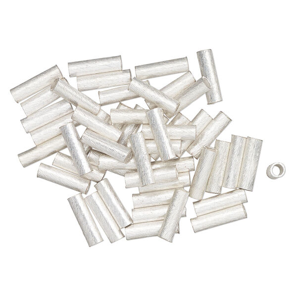 Bead, silver-finished brass, 15x4mm textured round tube. Sold per pkg of 50. image number 0
