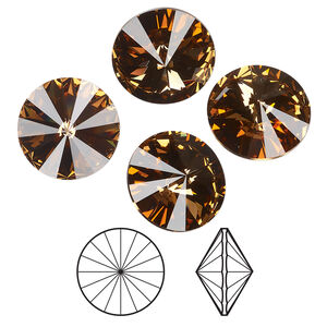 Chaton 1pkg144 light smoked topaz foil back, Swarovski® ReCreated™, 14mm rivoli 1122