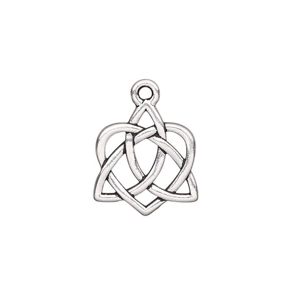 Charm, TierraCast®, antique silver-plated "pewter" (tin-based alloy), 17x16mm double-sided Celtic heart with cutout design. Sold per pkg of 20. image number 0