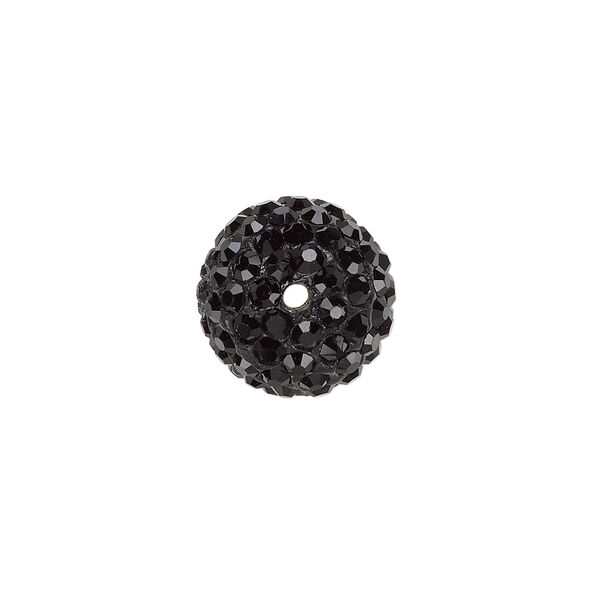 Bead, glass rhinestone / epoxy / resin, black, 14mm round. Sold individually. image number 1