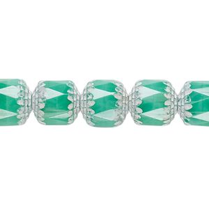 Bead, Czech glass, opaque turquoise blue and white, 10mm round cathedral. Sold per 15-1/2" to 16" strand.