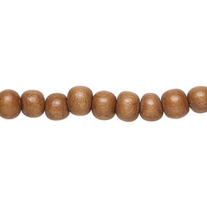 Bead 1pkg1, Taiwanese cheesewood (dyed / waxed), light brown, 5-6mm round, 15-1/2 to 16 inches.