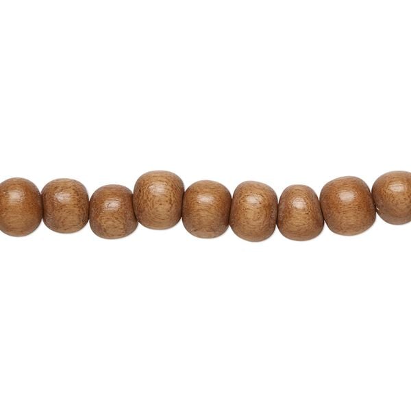 Bead 1pkg1, Taiwanese cheesewood (dyed / waxed), light brown, 5-6mm round, 15-1/2 to 16 inches. image number 0