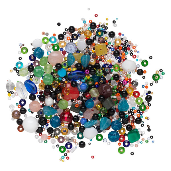 Bead mix, Czech pressed glass, mixed colors, 2-16mm mixed shapes. Sold per 100-gram pkg, approximately 250 beads. image number 1