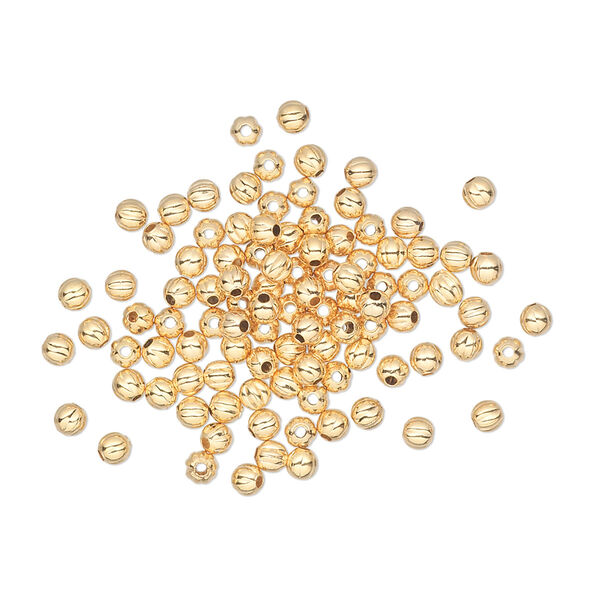 Bead, gold-plated brass, 2.5mm corrugated round. Sold per pkg of 1,000. image number 0