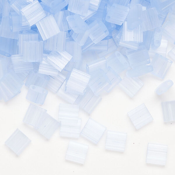 Seed bead, TILA®, glass, pkg/40g, 5mm full tila square, translucent silk luster blue (TL-2562-1). image number 0