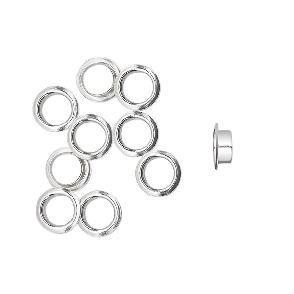 Grommet, glue-in, sterling silver, 5x2.5mm round, 4.5mm inside diameter. Sold per pkg of 10. image number 0