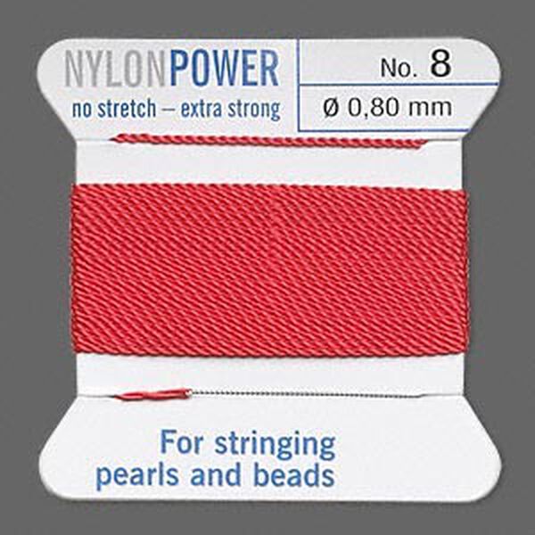 Thread, Griffin, nylon, red, size #8. Sold per 2-meter card (approximately 78 inches). image number 0