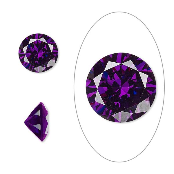 Gem, cubic zirconia, amethyst purple, 10mm faceted round, Mohs hardness 8-1/2. Sold individually. image number 0
