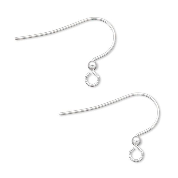Ear wire, silver-plated brass, 17mm fishhook with 2mm ball and open loop, 22 gauge. Sold per pkg of 50 pairs. image number 0