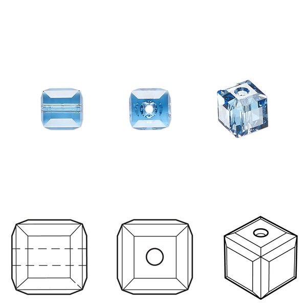 Bead 144pk ice blue, Swarovski® ReCreated™ 6mm cube 5601 image number 0