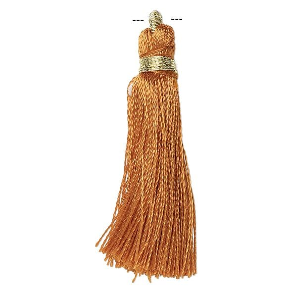 Tassel, silk (imitation) and gold-finished copper, brown, 1-3/4 to 2 inches. Sold per pkg of 12. image number 0