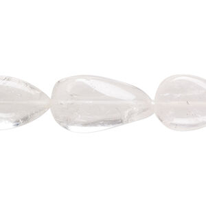 Quartz crystal 1pkg1, hand-cut puffed teardrop bead natural, 13 inch 15x12mm-24x14mm