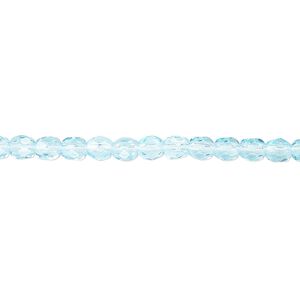 Bead, Czech fire-polished glass, light turquoise blue, 4mm faceted round. Sold per pkg of 1,200 (1 mass).