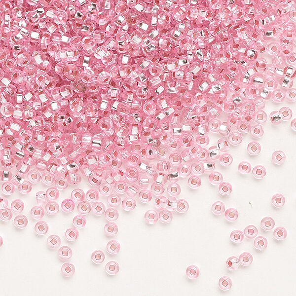 Seed bead, Preciosa Ornela Czech glass, pkg/50g, #11 rocaille, transparent silver-lined light pink, (18273). image number 0