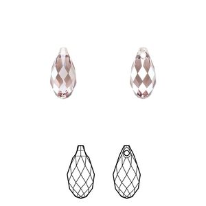 Briolette 2pk light amethyst silver shade, Crystal Passions® 11x5.5mm pendant drop 6010