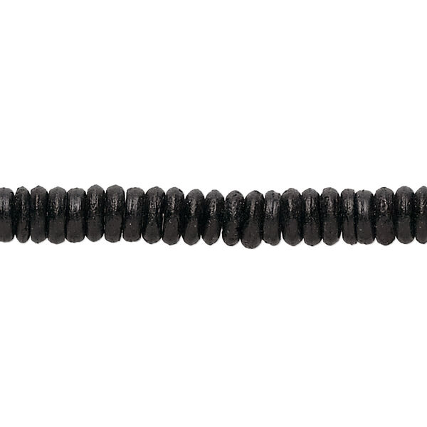 Bead, bone (dyed), black, 5x2mm rondelle, Mohs hardness 2-1/2. Sold per 15-1/2" to 16" strand. image number 0