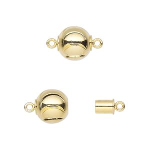 Clasp magnetic 1pkg1 gold-plated, 10mm round, brass 1-strand