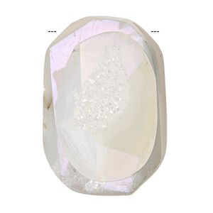 "Druzy" glass 1pkg1, top-drilled oval focal opaque white AB 31x21mm-34x26mm
