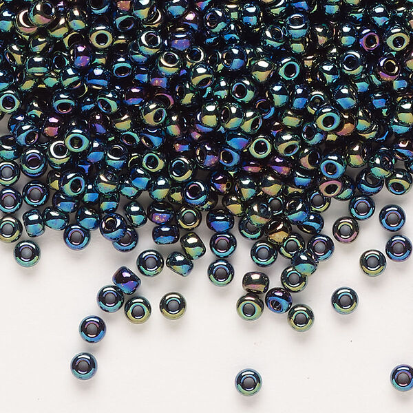 Seed bead, Miyuki, glass, pkg/250g, #8 rocaille, opaque rainbow black (RR-455). image number 0
