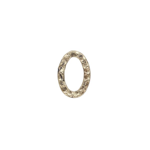 Component, antique gold-plated steel, 14x10mm double-sided hammered flat oval. Sold per pkg of 12. image number 0