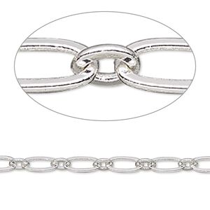 Chain 1pkg1 silver-plated long & short, 4mm oval, brass 5 foot unfinished
