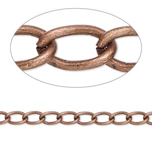 Chain 1pkg1 copper-plated curb, 4mm, antique brass 50 foot